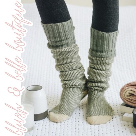 Blush & Belle Accessories - Knitted Knee High Cozy Lounge Socks GREEN